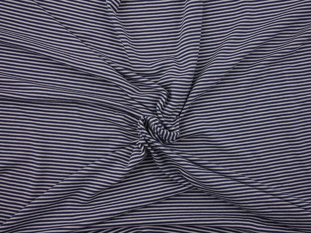 Single Jersey Stripe fabric - Navy/White