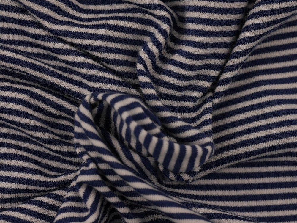 Single Jersey Stripe fabric - Navy/White