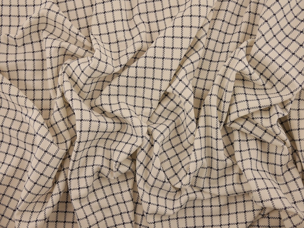 Double Jersey Ponti Fabric - Cream with Navy check