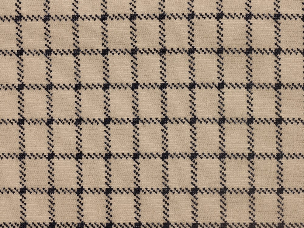 Double Jersey Ponti Fabric - Cream with Navy check