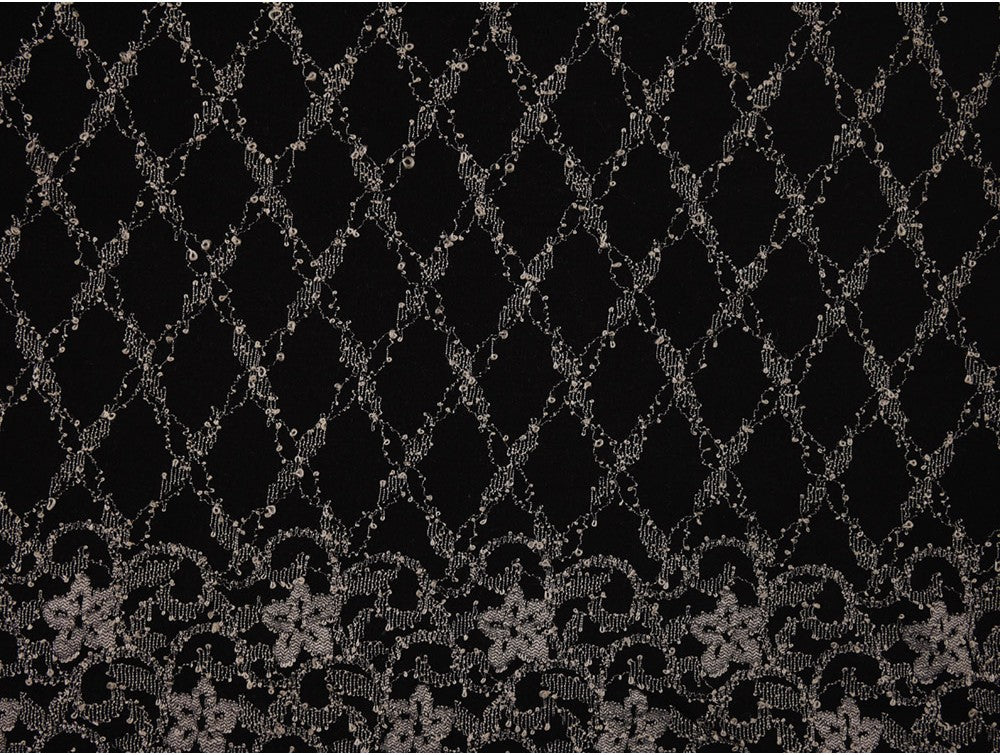 Nottingham Lace Fabric - Cream on Black