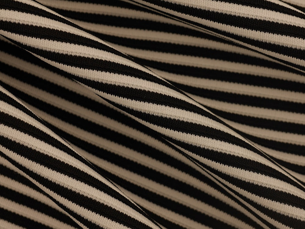 Double Jersey Ottoman Rib Stripe Fabric - Black/White