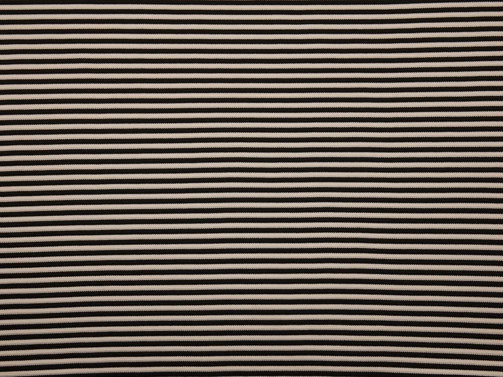 Double Jersey Ottoman Rib Stripe Fabric - Black/White