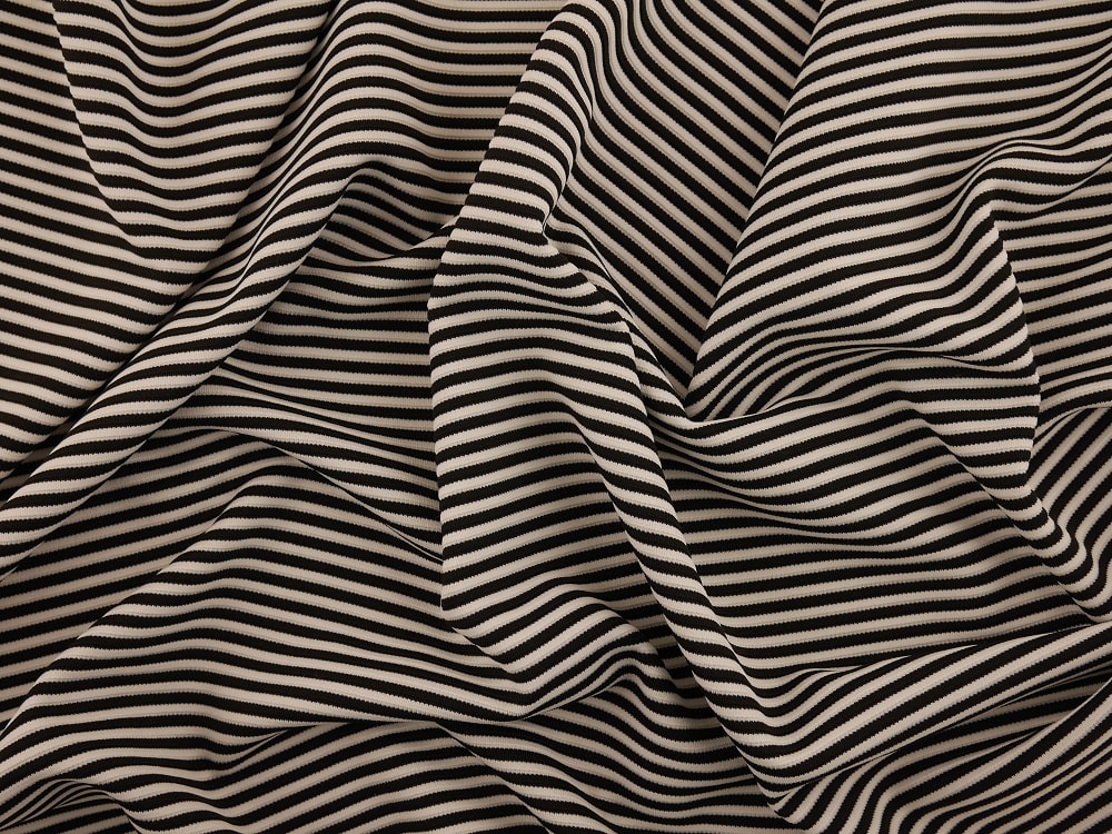 Double Jersey Ottoman Rib Stripe Fabric - Black/White