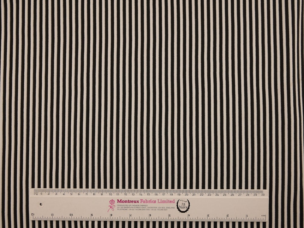 Double Jersey Ottoman Rib Stripe Fabric - Black/White