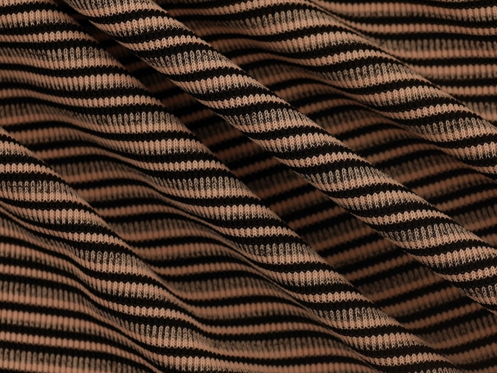 Double Jersey Ottoman Rib Stripe Fabric - Pink/Black/Grey