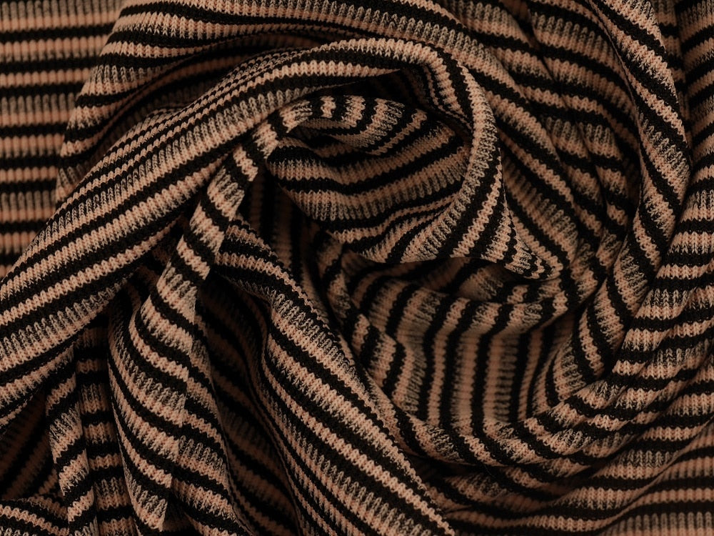 Double Jersey Ottoman Rib Stripe Fabric - Pink/Black/Grey