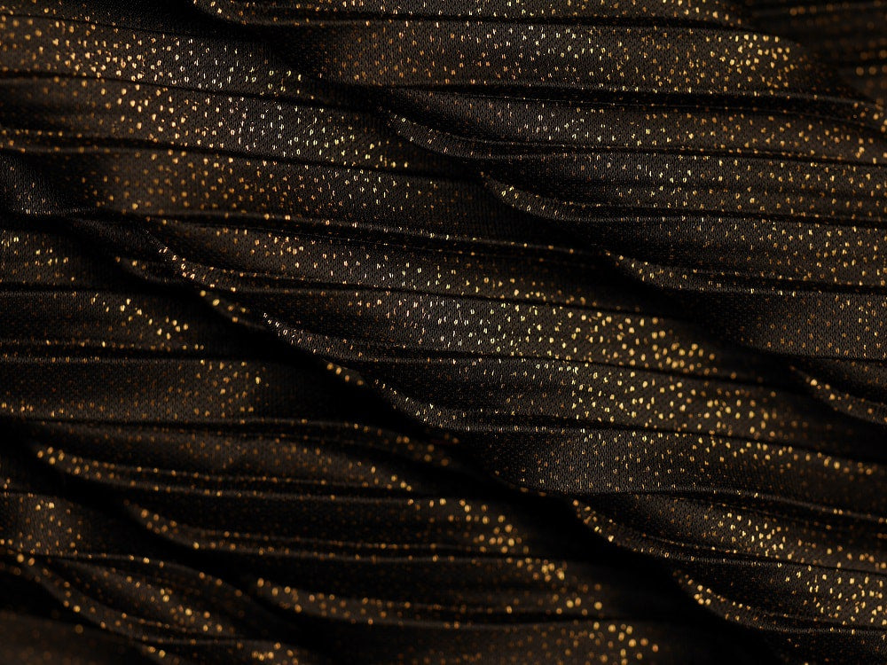 Pleated Foil Print Fabric - Gold On Black