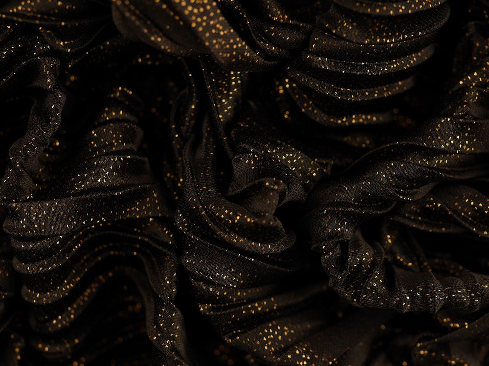 Pleated Foil Print Fabric - Gold On Black