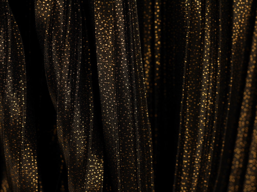 Pleated Foil Print Fabric - Gold On Black