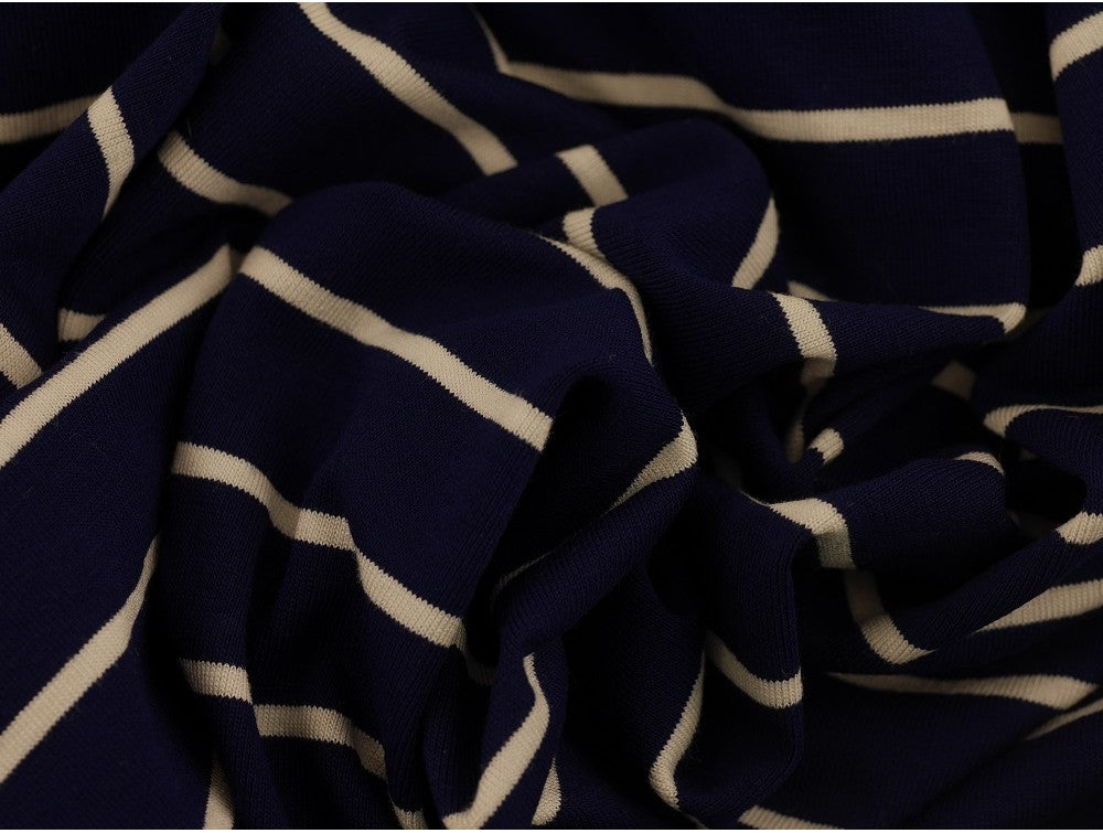 Single Jersey Stripe Fabric - Navy/White