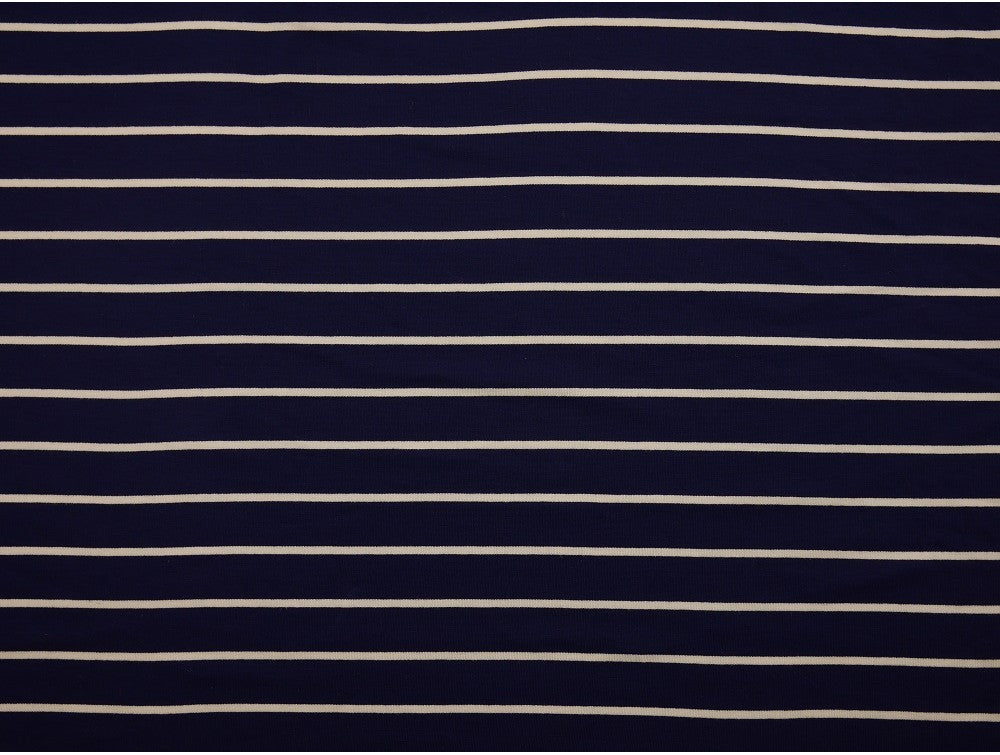 Single Jersey Stripe Fabric - Navy/White