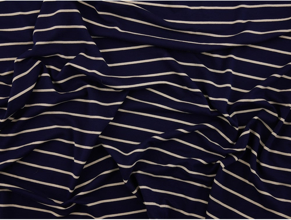 Single Jersey Stripe Fabric - Navy/White
