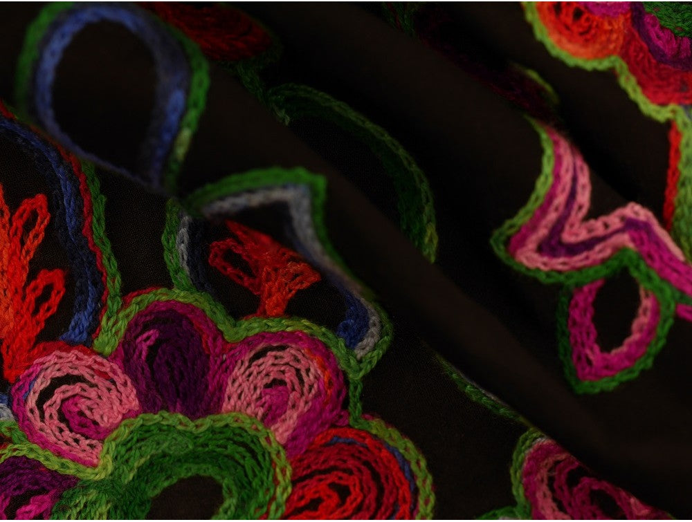 Embroidered Polyester Fabric - Floral on Sheer Black