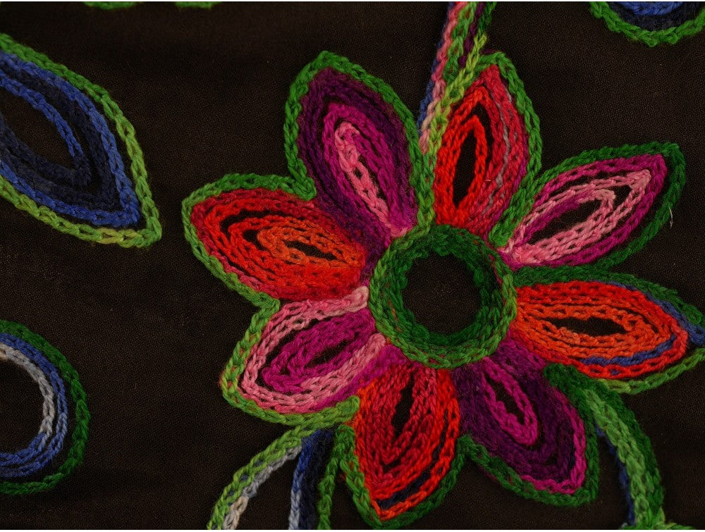 Embroidered Polyester Fabric - Floral on Sheer Black