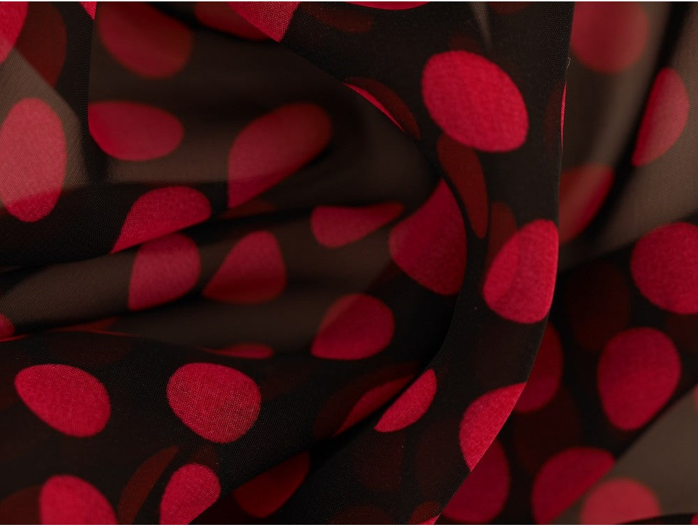 Printed Chiffon Fabric - Cerise Spot on Black