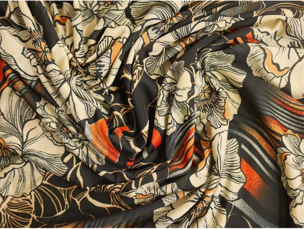 Single Jersey Printed Fabric - Dark Flowers