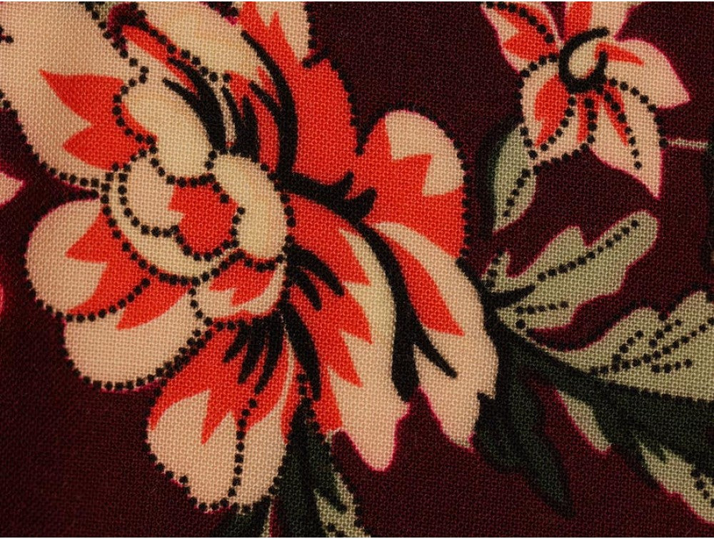 Panama Viscose Fabric - Burgundy Flower Party
