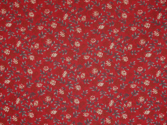 Printed Cotton Poplin - Burgundy Red Ditsy Daisy