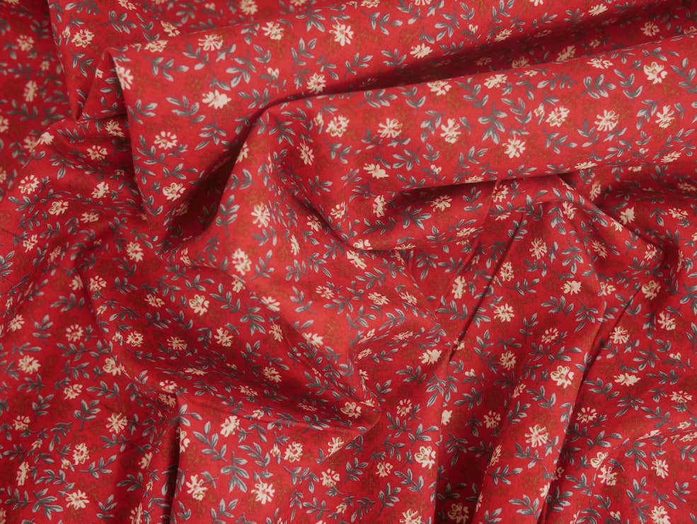 Printed Cotton Poplin - Burgundy Red Ditsy Daisy