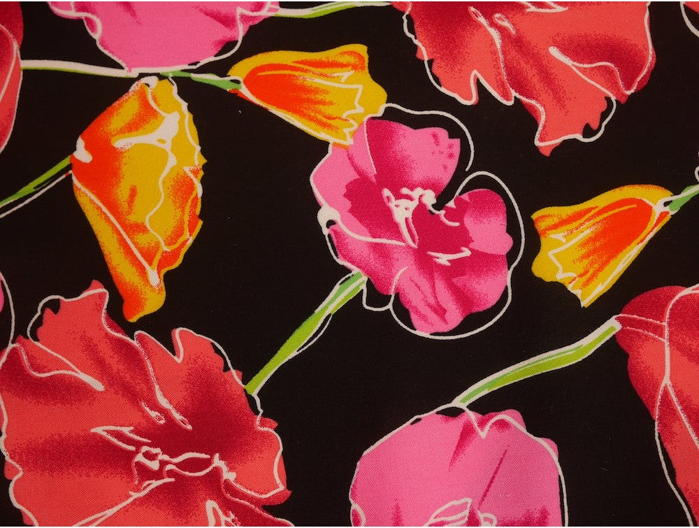 Panama Viscose Fabric - Flower Drawings