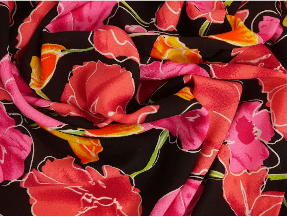 Panama Viscose Fabric - Flower Drawings