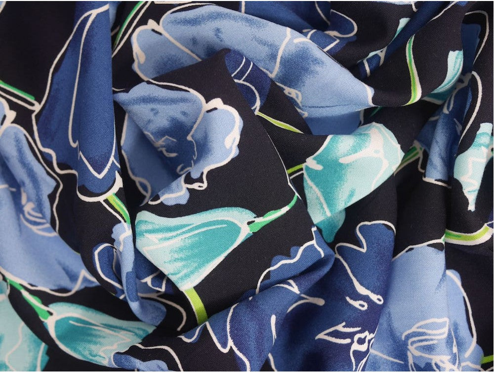 Panama Viscose Fabric - Flower Drawings