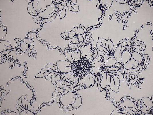 Printed Viscose jersey Fabric - Blue Floral Sketch