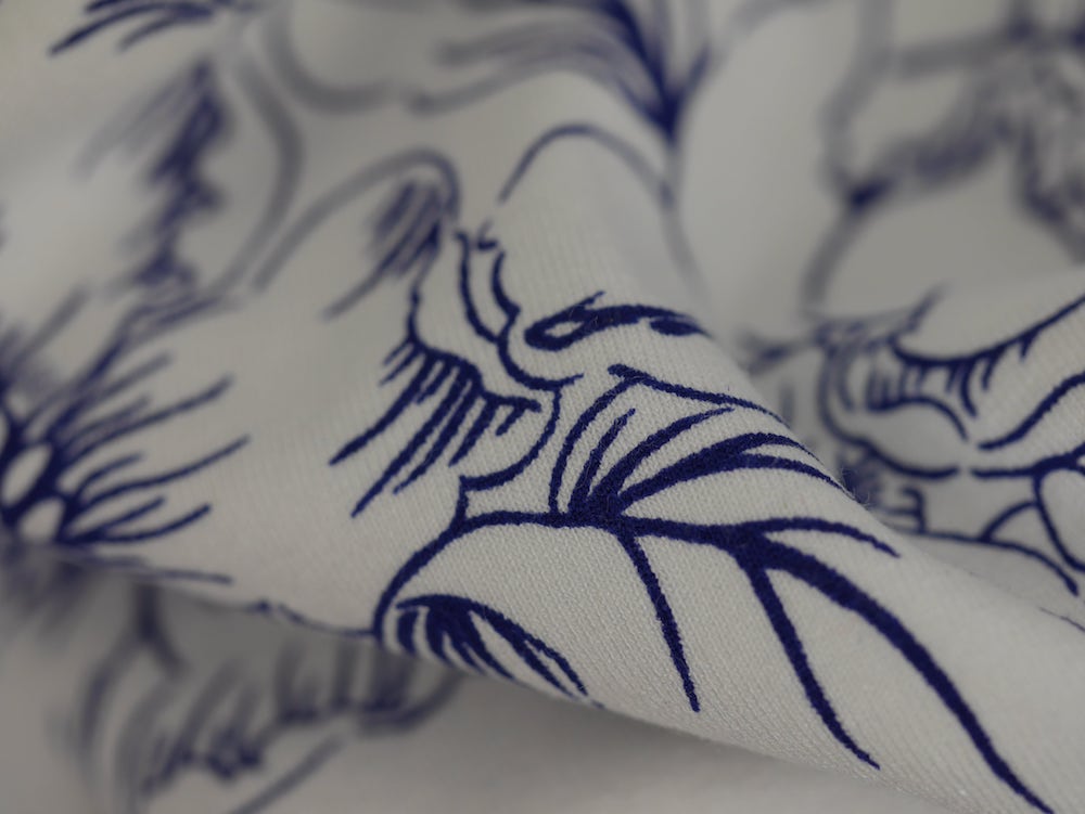 Printed Viscose jersey Fabric - Blue Floral Sketch