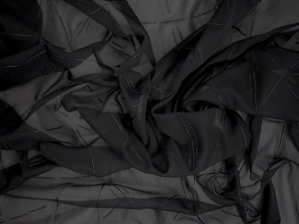 Sheer Polyester Mesh Black Lines