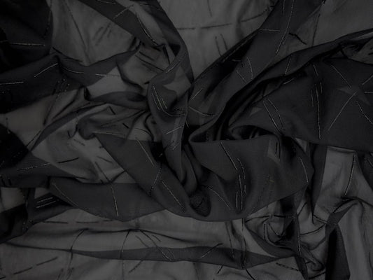 Sheer Polyester Mesh Black Lines