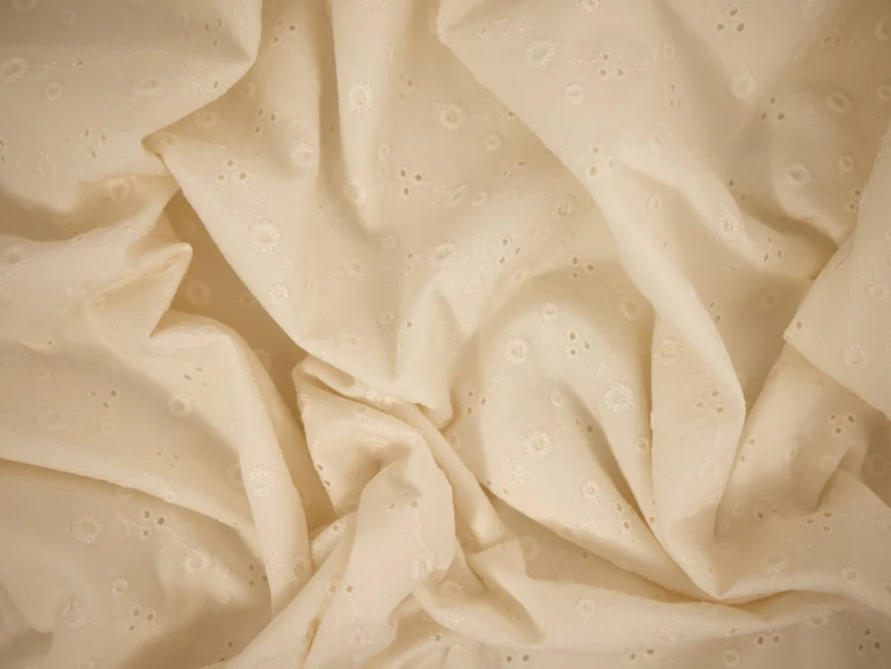 Cream Floral Broderie Anglaise Fabric - 1 Metre Remnant