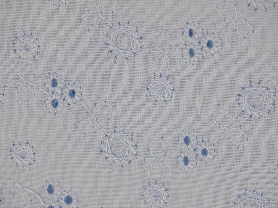Sky Blue Floral Broderie Anglaise Fabric - 0.85 Metre Remnant