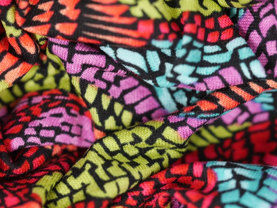 Printed Viscose Jersey Fabric - Mosaic Leaves