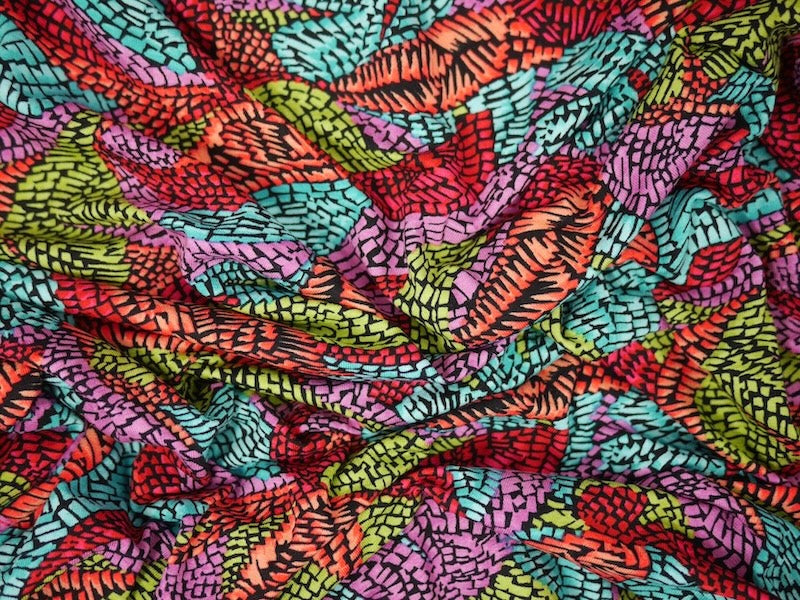 Printed Viscose Jersey Fabric - Mosaic Leaves
