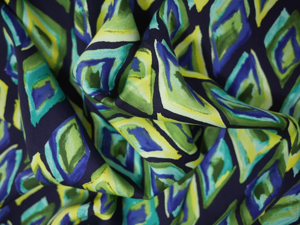 Satin Viscose Fabric - Abstract Diamonds