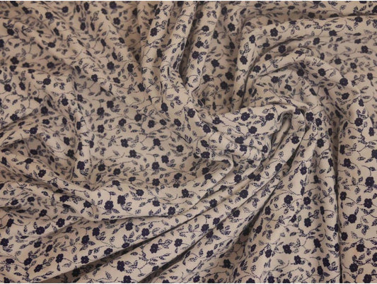Printed Viscose Jersey Fabric -Navy Flower Garden