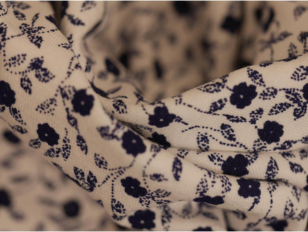 Printed Viscose Jersey Fabric -Navy Flower Garden