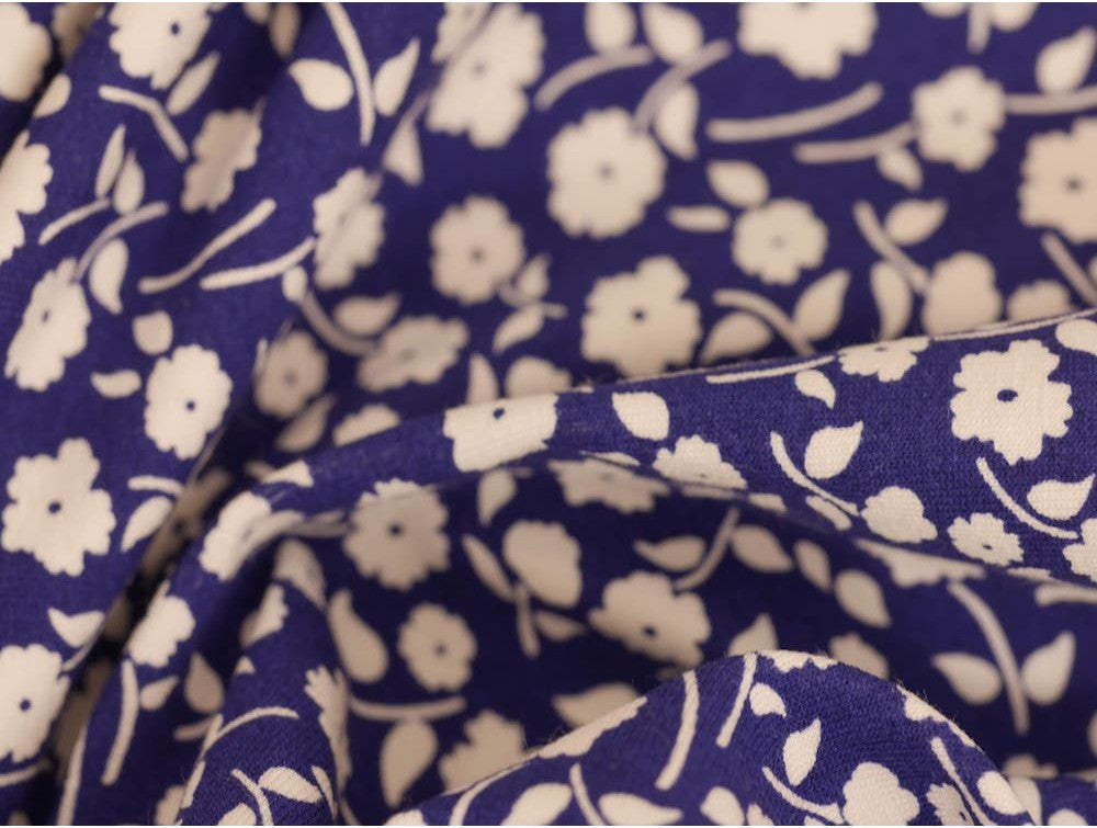 Printed Viscose Jersey Fabric - Blue Flower Print