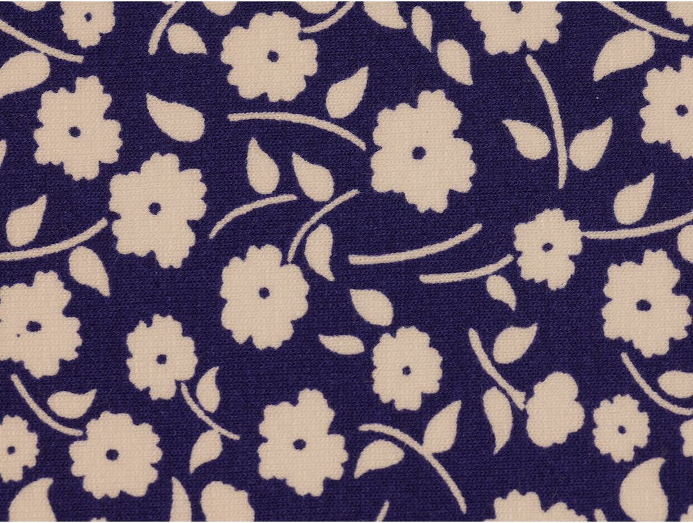 Printed Viscose Jersey Fabric - Blue Flower Print
