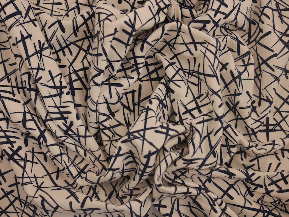 Printed Viscose Jersey Fabric - Navy Marker print