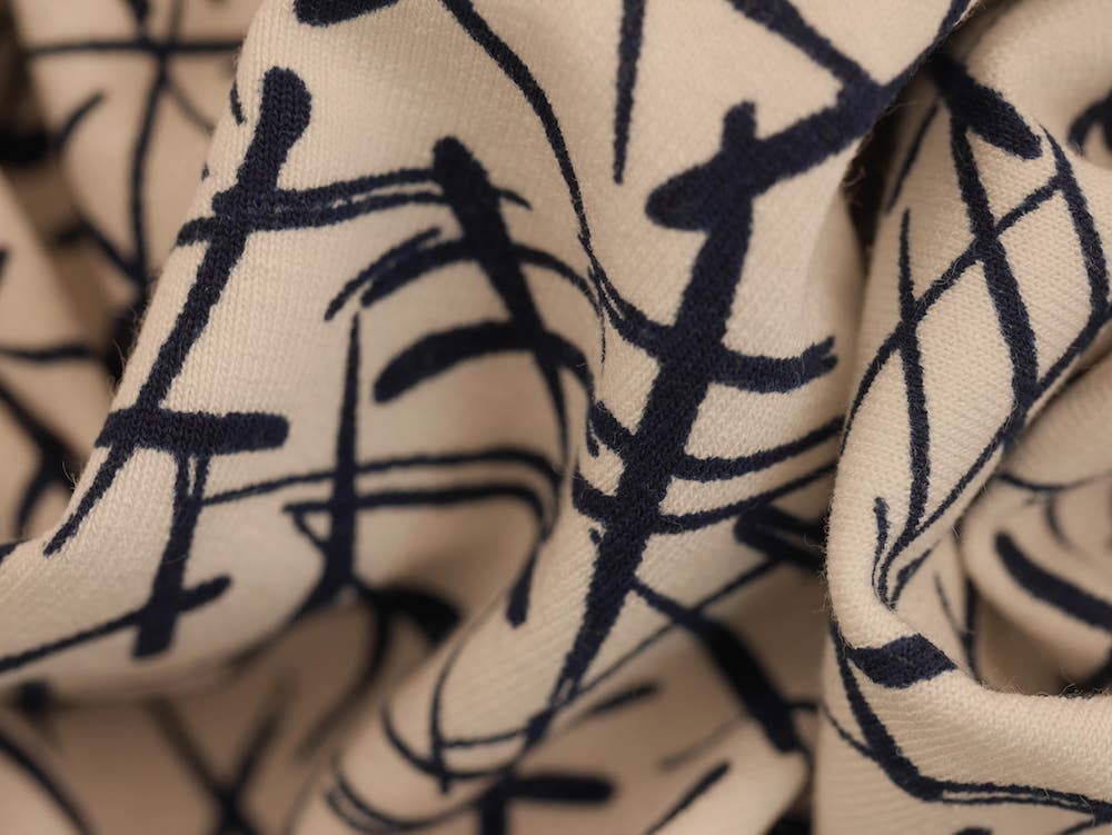 Printed Viscose Jersey Fabric - Navy Marker print