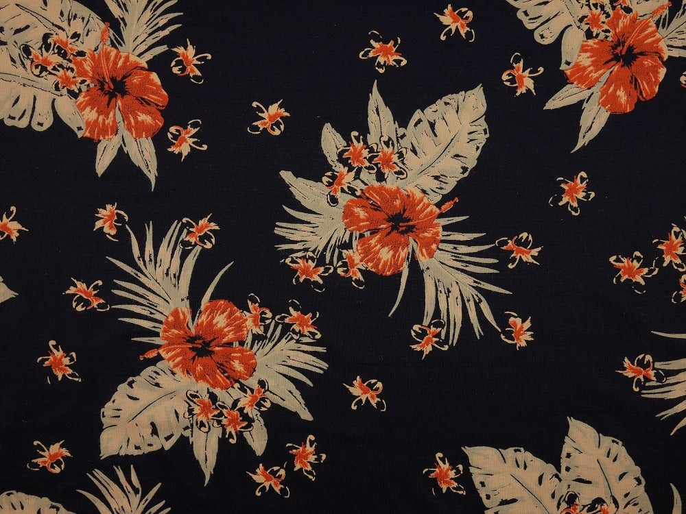 Printed Viscose Jersey Fabric - Deep Ocean Orchid