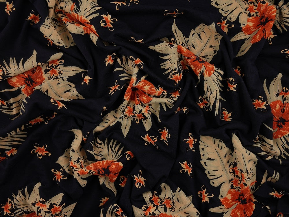 Printed Viscose Jersey Fabric - Deep Ocean Orchid