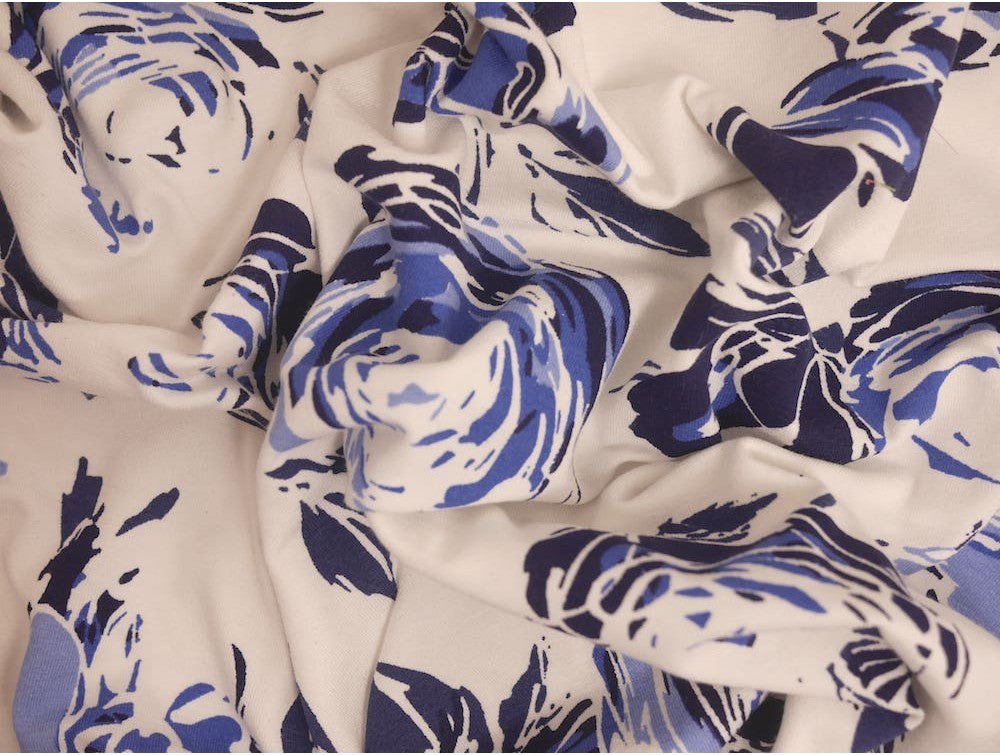 Printed Viscose Jersey Fabric - Blue Rose