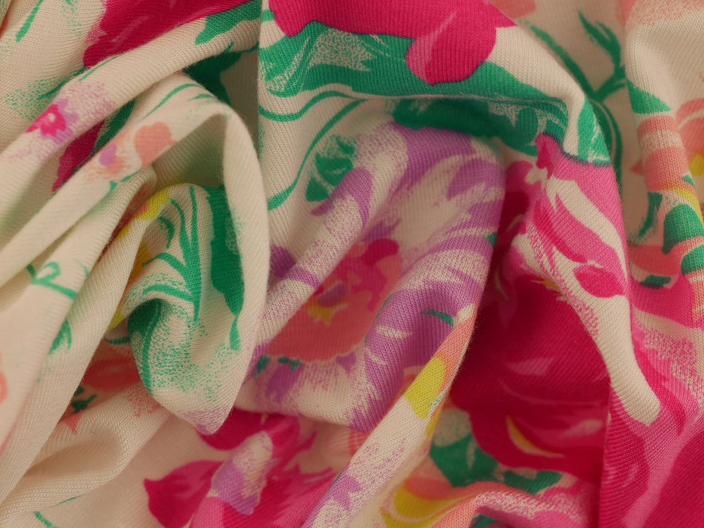 Printed Viscose Jersey Fabric - Pink Bouquet