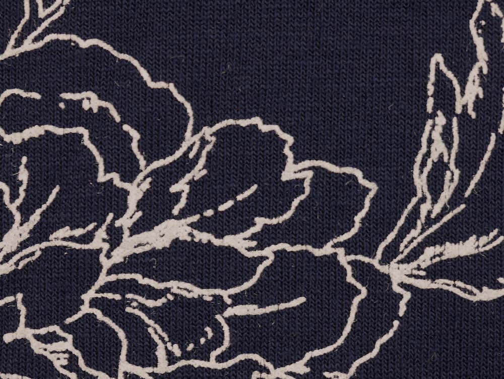 Printed Viscose Jersey Fabric - White Line Drawn Floral Print