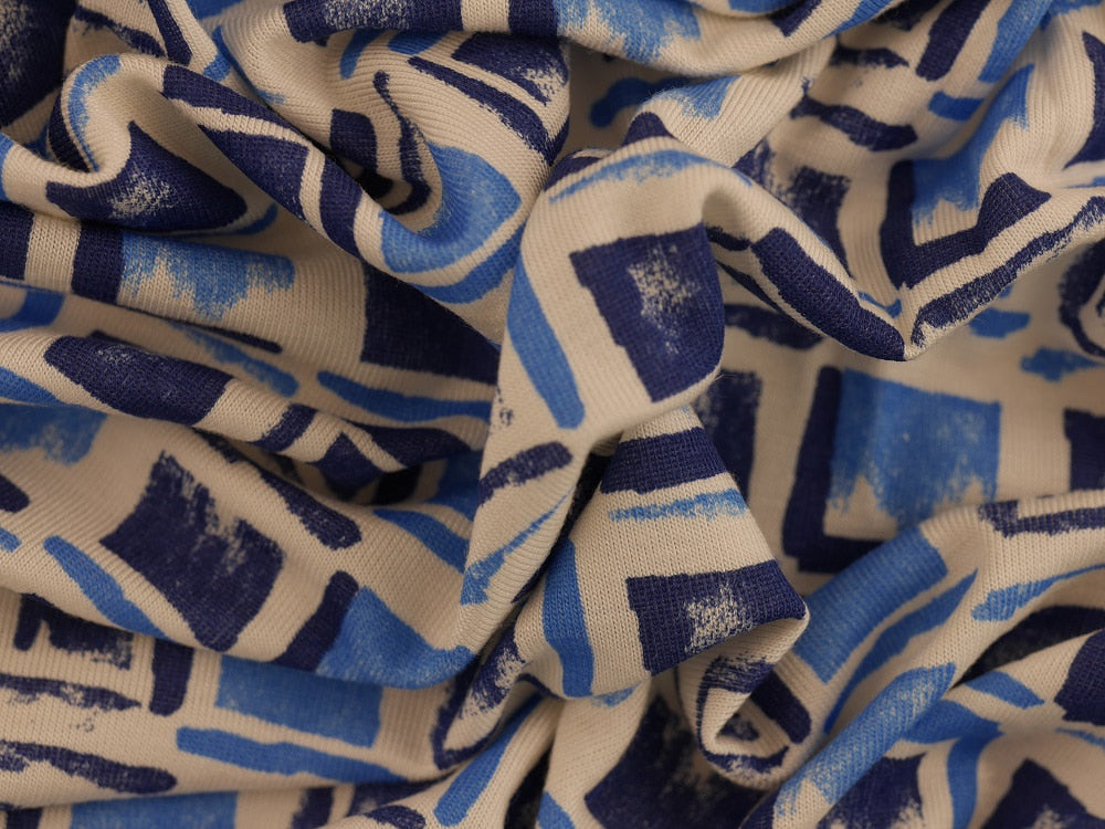 Printed Viscose Jersey Fabric - Rain Blocks