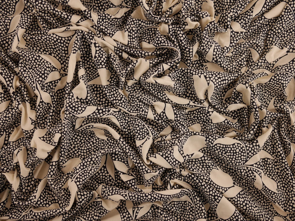 Printed Viscose Jersey Fabric - White Leaves