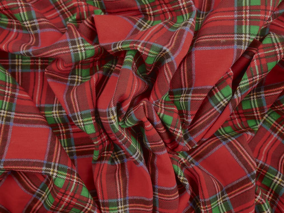 Printed Viscose Jersey Fabric - Burgundy Tartan